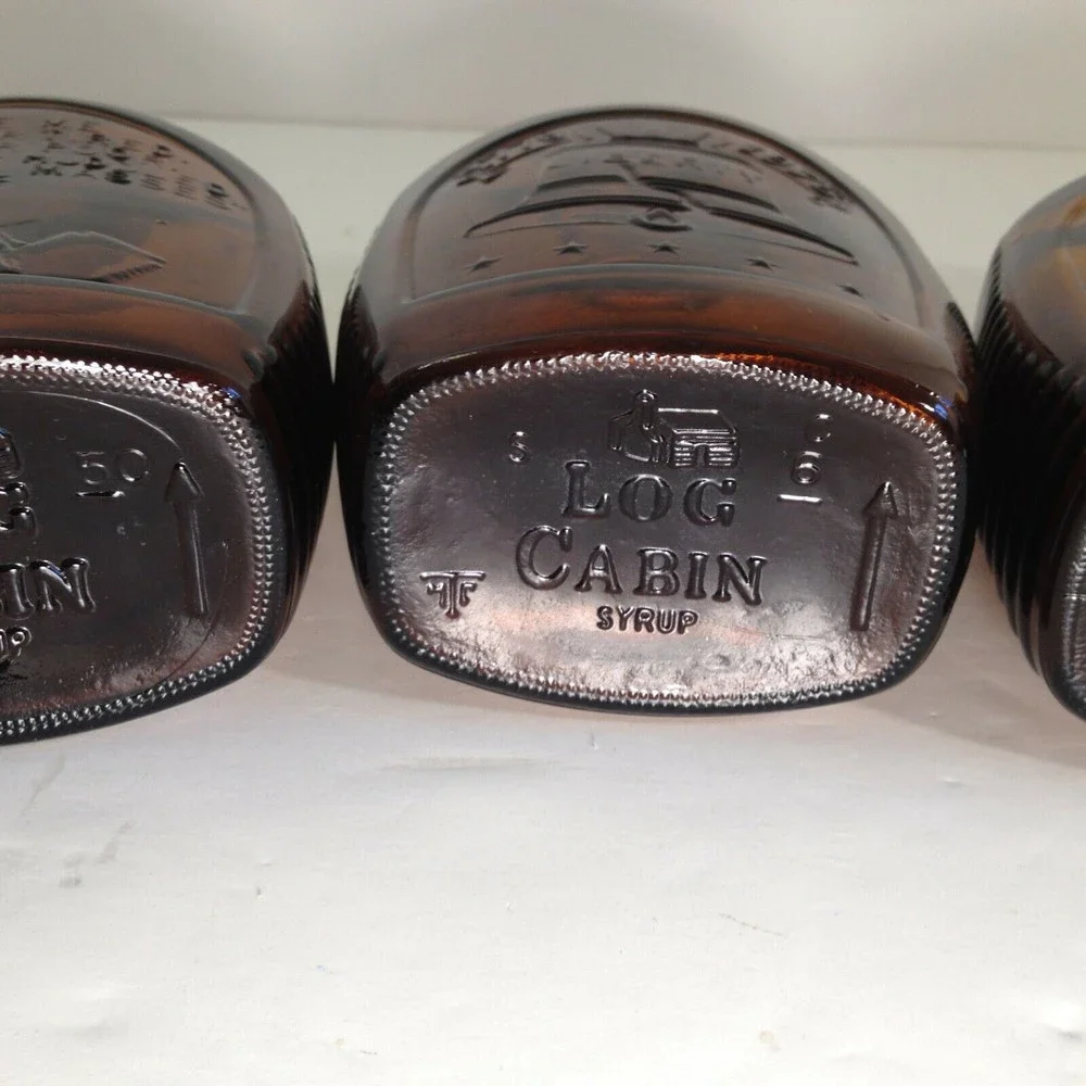 (3) Vintage Log Cabin Syrup USA Bicentennial Amber Glass Bottle 1976  Lot of 3